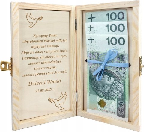 Drewniane pudełko na rocznicę ślubu z grawerem Jubileusz Złote Gody