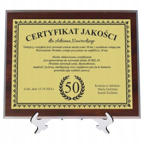 Dyplom Prezent na URODZINY Ramka Certyfikat 18 20 30 40 50 60 + STOJAK