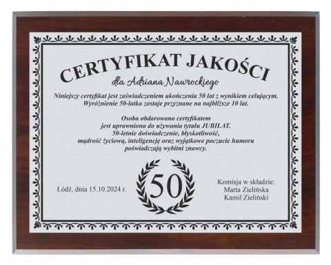 Dyplom Prezent na URODZINY Ramka Certyfikat 18 20 30 40 50 60 + STOJAK