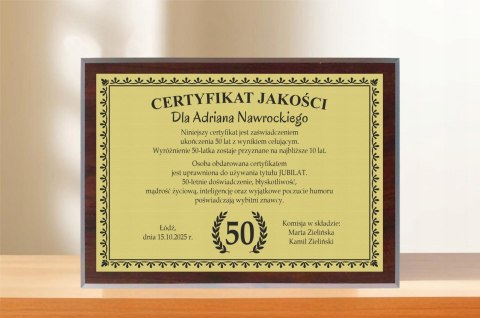 Dyplom Prezent na URODZINY Ramka Certyfikat 20 30 40 50 60 70 + STOJAK