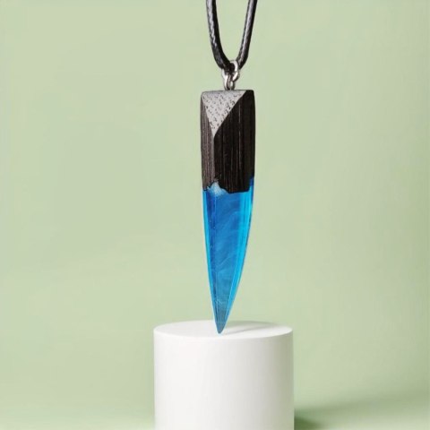 Naszyjnik z Drewna i Żywicy Kieł z proszkiem świecącym Prezent