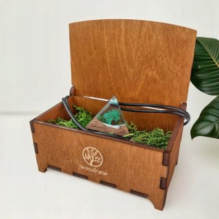 Naszyjnik z Drewna i Żywicy Trójkąt z zatopionym Mchem Prezent