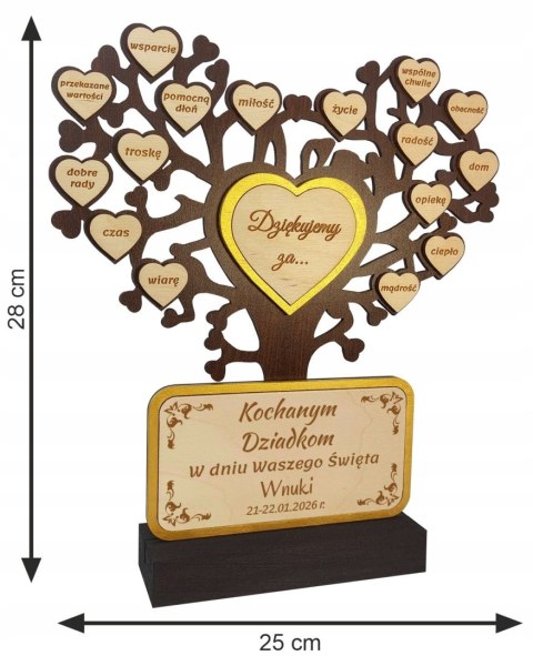 Piękny Prezent na Dzień Babci i Dziadka Drzewko z Grawerem Personalizowany