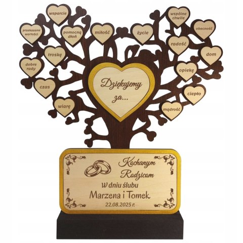 Prezent Ślubny Dla Rodziców Drzewko Podziękowanie GRAWER Złoto