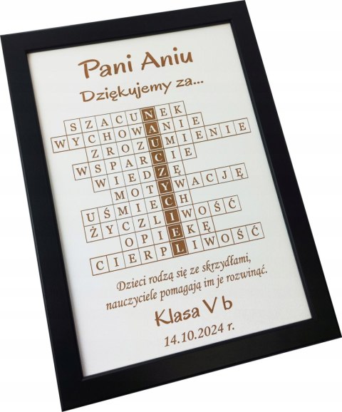 Prezent dla Nauczyciela Krzyżówka Podziękowanie Zakończenie Roku Ramka A4