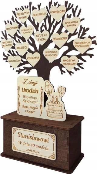 Prezent na Urodziny - Drzewko z Serduszkami Statuetka PERSONALIZOWANA 1-99