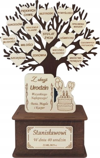 Prezent na Urodziny - Drzewko z Serduszkami Statuetka PERSONALIZOWANA 1-99