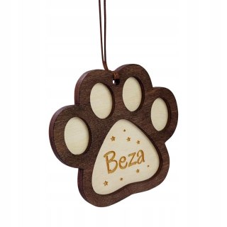 Zawieszka do samochodu Drewniana łapka z grawerem personalizowana Pies Kot