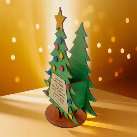 Zestaw prezentowy na święta Ozdobna Drewniana Choinka z Butelką 250 ml