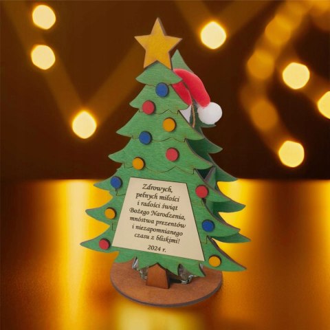 Zestaw prezentowy na święta Ozdobna Drewniana Choinka z Butelką 500 ml