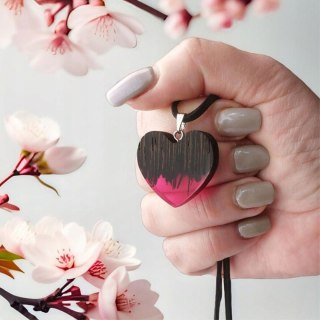 Naszyjnik Serce z drewna Wenge i żywicy