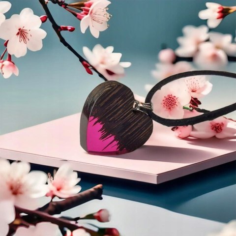 Naszyjnik Serce z drewna Wenge i żywicy