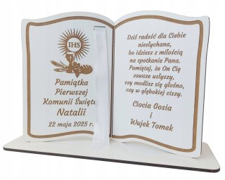 Pamiątka Pierwszej Komunii Świętej Drewniana biała Książka PREZENT