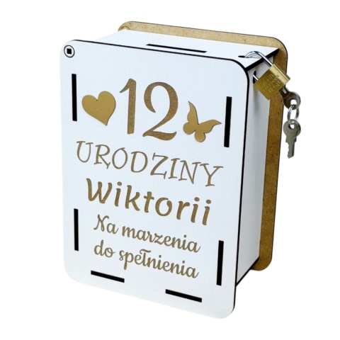 Biała skarbonka dla dziewczynki z grawerem