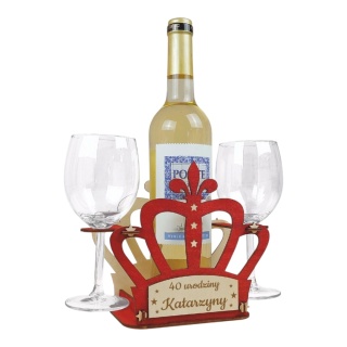 Personalizowany Stojak na Wino Korona z 2 Kieliszkami i Grawerem - Prezent na Urodziny