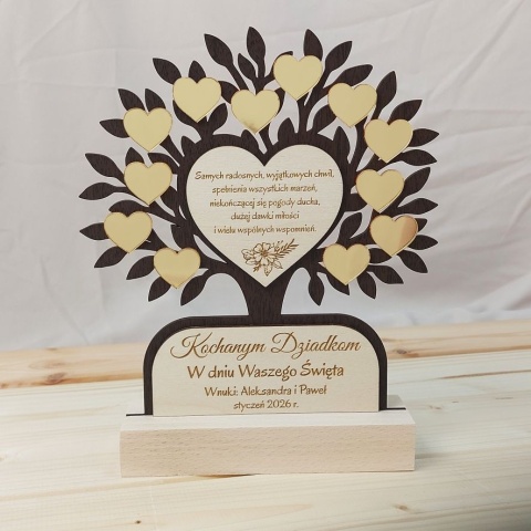 Statuetka Drzewko dla Babci i Dziadka Prezent Personalizacja Grawer Złoty