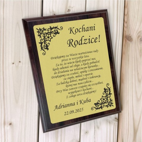 Podziękowanie dla rodziców na ślub Personalizowany dyplom z grawerem WESELE
