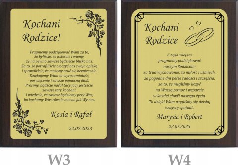 Podziękowanie dla rodziców na ślub Personalizowany dyplom z grawerem WESELE