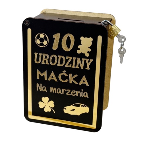 Skarbonka czarno złota dla chłopca luksusowy prezent urodzinowy