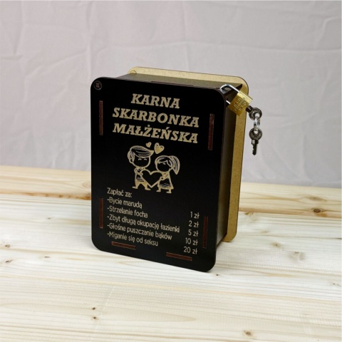 Skarbonka Małżeńska Karna Czarna Zabawny Prezent Rocznica Ślubu + kłódka
