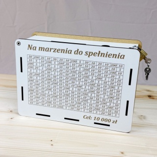 Skarbonka Wykreślana prezent na Urodziny z kłódką i grawerem