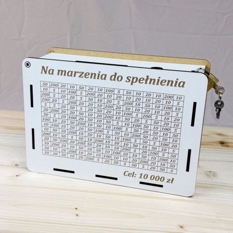 Skarbonka Wykreślana prezent na Urodziny z kłódką i grawerem