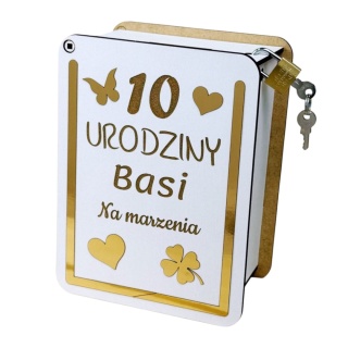Skarbonka dla Dziewczynki Biała Premium Złota Ramka i Zdobienia