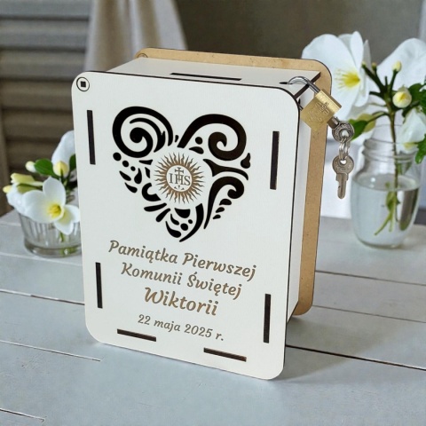 Drewniana skarbonka komunijna prezent na komunię