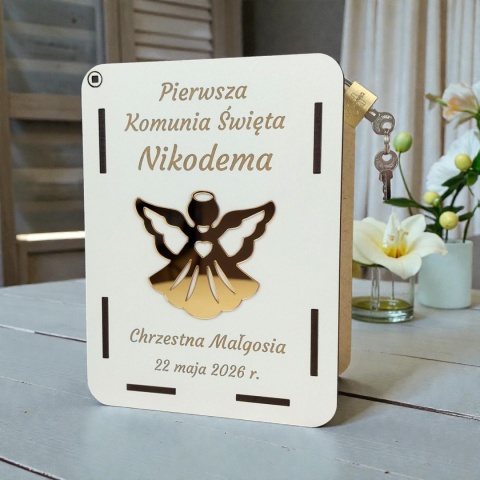 Drewniana skarbonka komunijna prezent na komunię