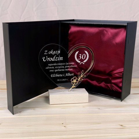 Statuetka Urodzinowa - serce w etui Prezent na urodziny 30 40 50 60 70
