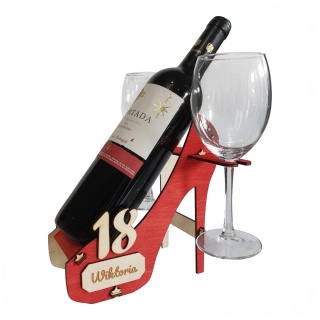 Stojak na Wino Szpilka z Kieliszkami - Prezent na 18 30 40 Urodziny dla Niej