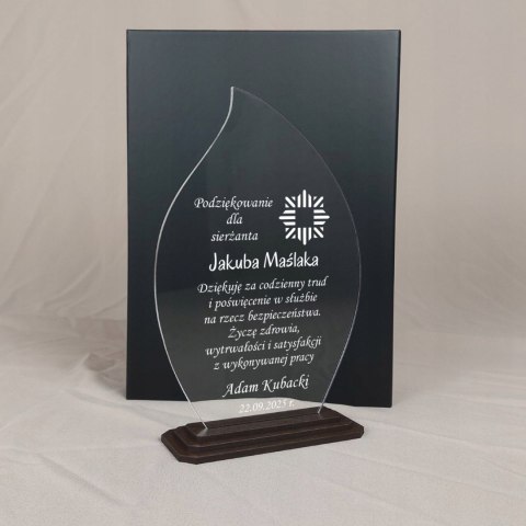 Upominek dla funkcjonariusza Policji elegancka statuetka dedykacja Policja