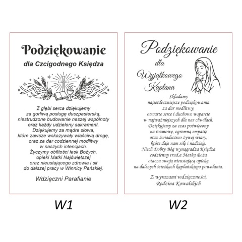 warianty tekstowe podziękowania dla księdza